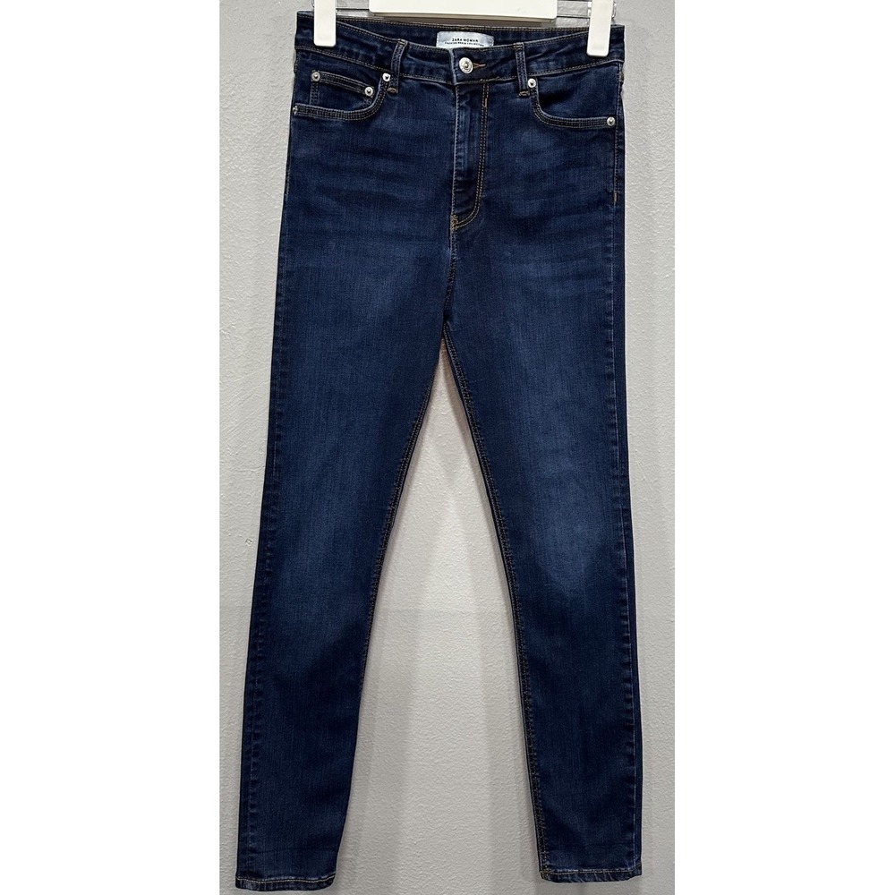 Zara Premium Denim Skinny Jeans Womens Size 6 Blue Comfort Stretch 5 Pockets Zip